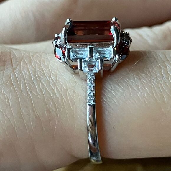 Red Labradorite Vermelho Red Garnet Sterling Silver Ring Size 7.75 - Picture 3 of 9